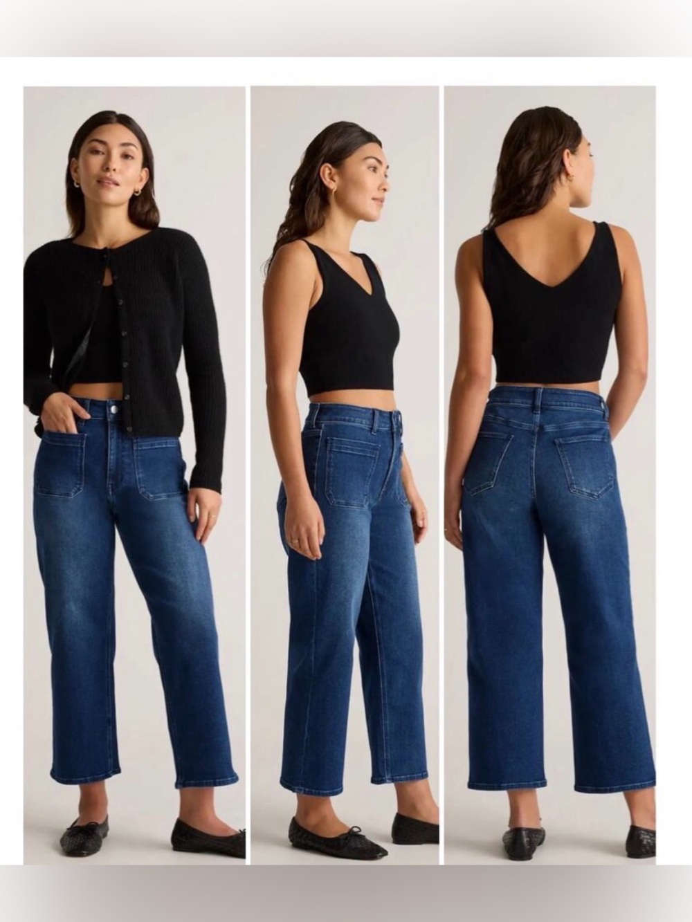 Quince Wide Leg Jeans midnight Blue Excellent Organic Cotton Patch Pocket 27
